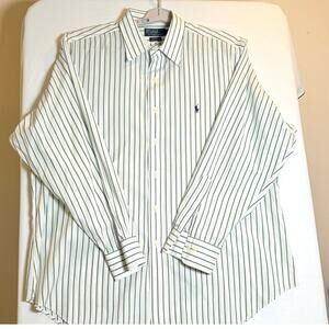 Polo Ralph Lauren Andrew Green White Striped Button Down Shirt Size 17.5/34-35